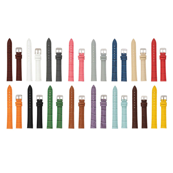 Ladies Men's Crocodille Embossed Genuine Leather Watch Strap 10 Colours
